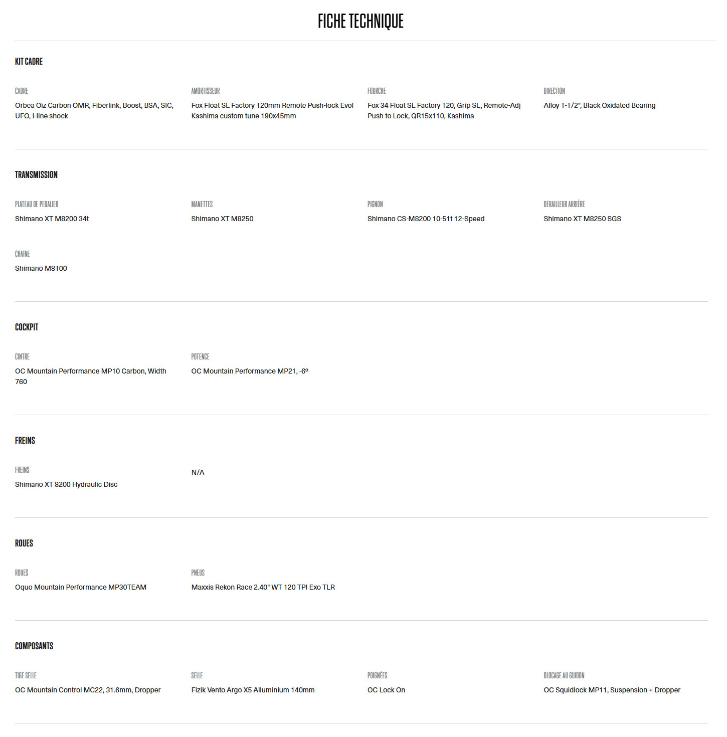 Caracteristique technique du OIZ M10 année 2025